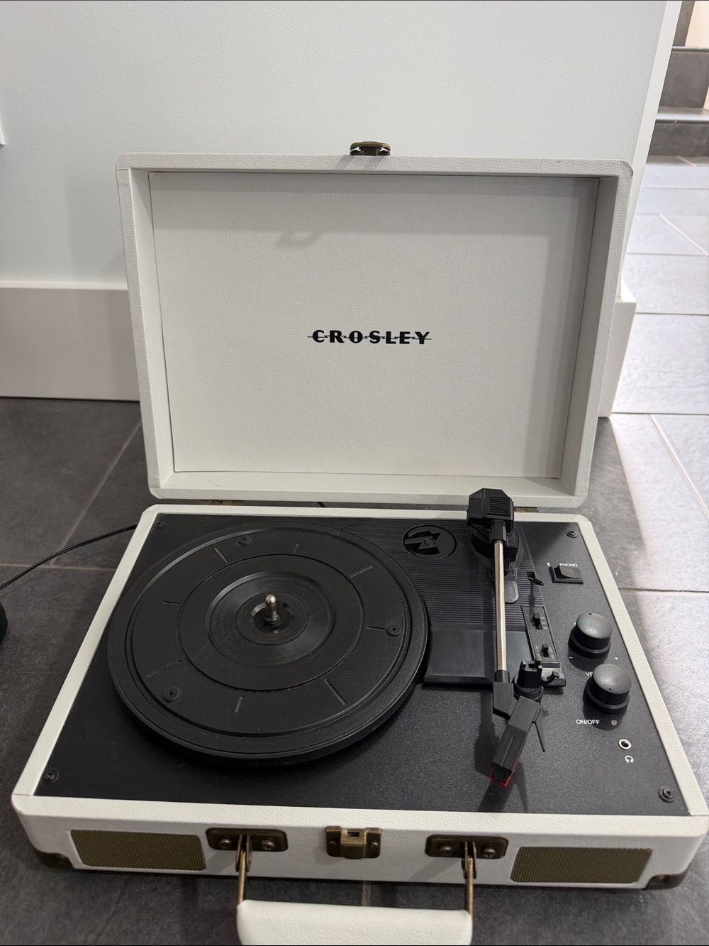 Crosley White and Black Portable Suitcase Turntable